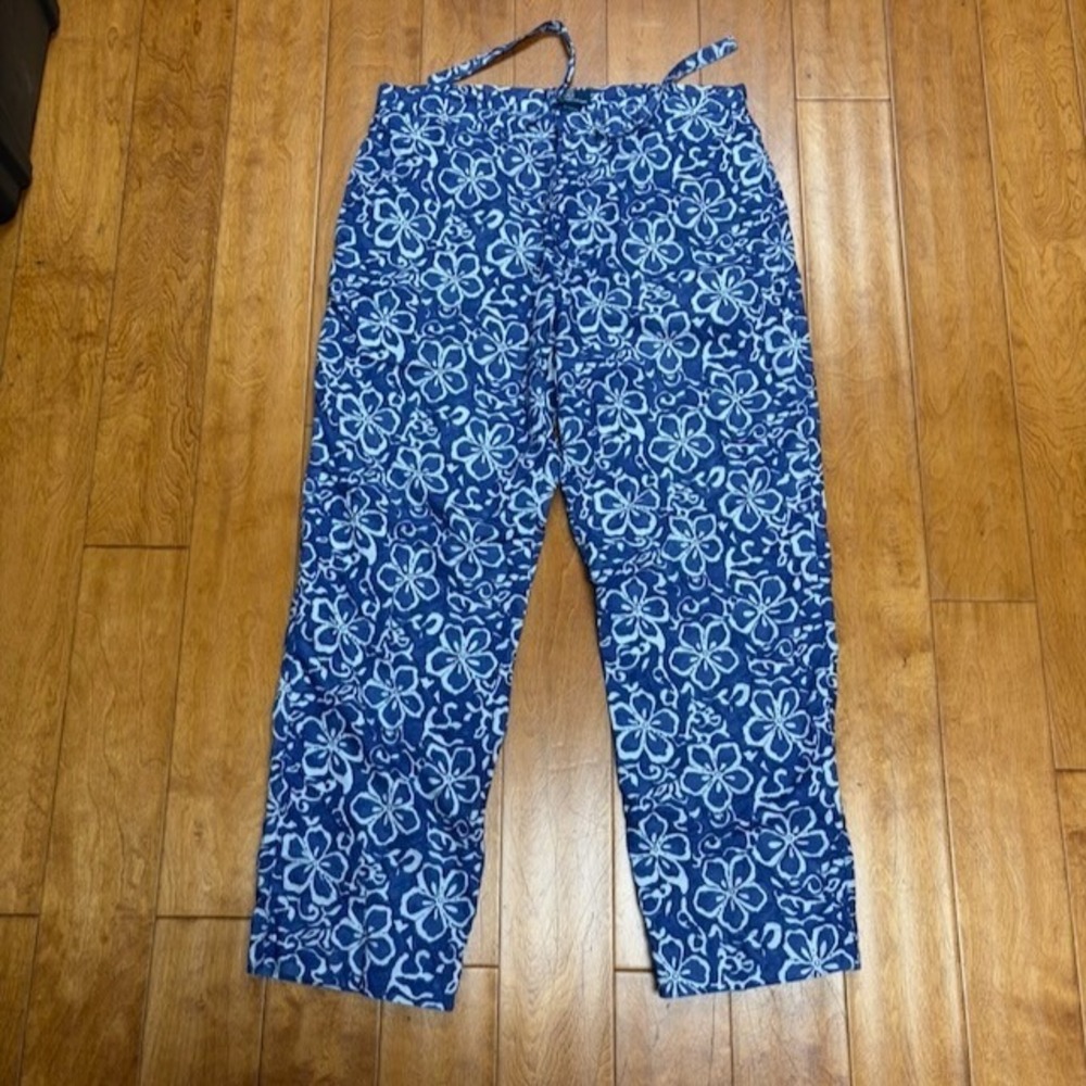 Polo Ralph Lauren Pants Mens 36x32 Blue Floral Linen Cotton Tie Waist Vintage